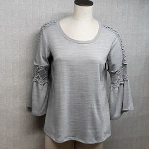 Liz Claiborne Gray Crochet Sleeve Scoop Neck Blouse